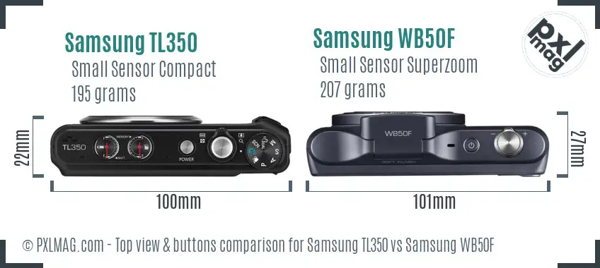Samsung TL350 vs Samsung WB50F top view buttons comparison