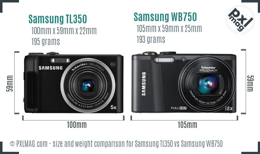 Samsung TL350 vs Samsung WB750 size comparison