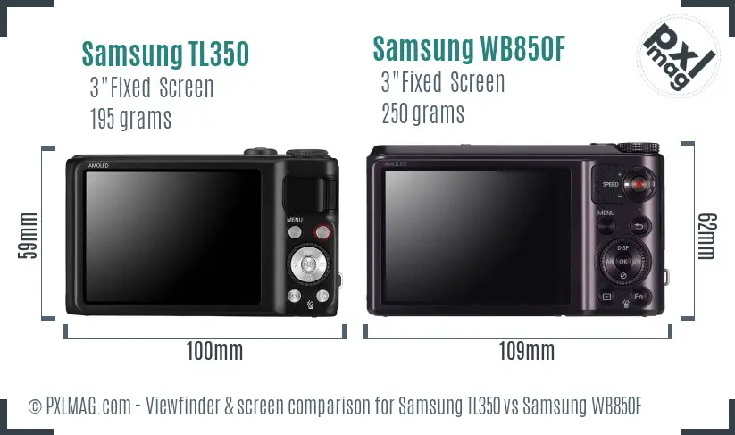 Samsung TL350 vs Samsung WB850F Screen and Viewfinder comparison