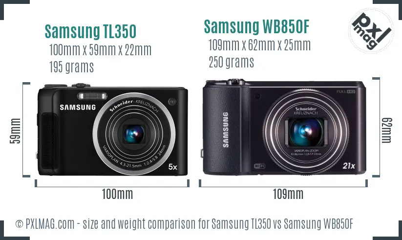 Samsung TL350 vs Samsung WB850F size comparison