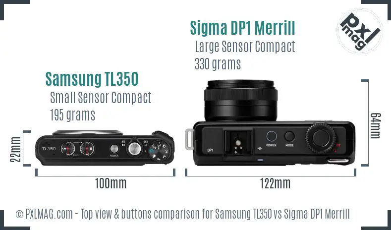 Samsung TL350 vs Sigma DP1 Merrill top view buttons comparison