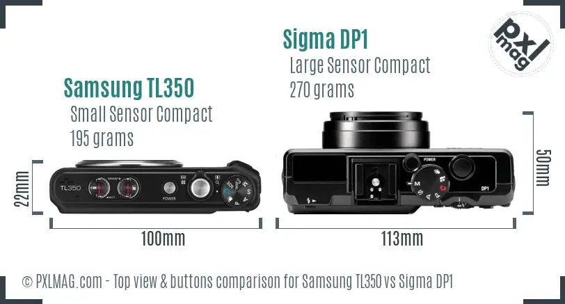 Samsung TL350 vs Sigma DP1 top view buttons comparison