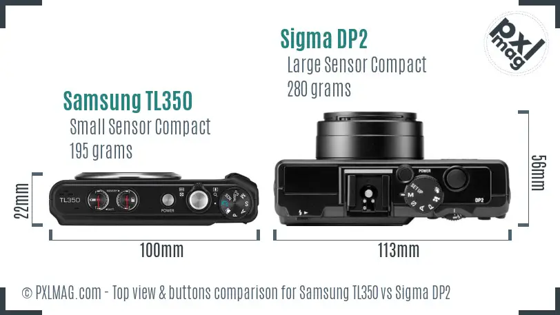 Samsung TL350 vs Sigma DP2 top view buttons comparison