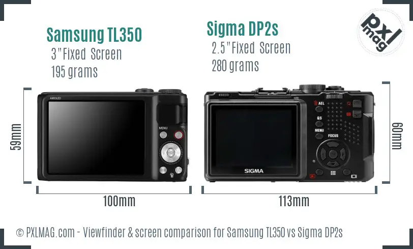 Samsung TL350 vs Sigma DP2s Screen and Viewfinder comparison