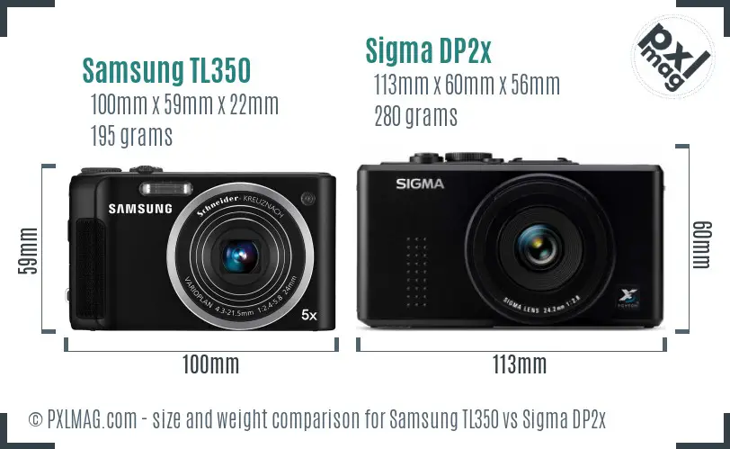 Samsung TL350 vs Sigma DP2x size comparison