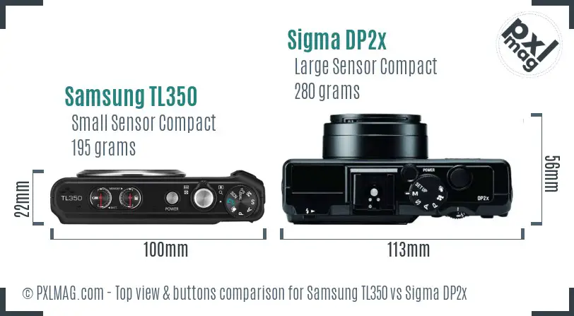 Samsung TL350 vs Sigma DP2x top view buttons comparison