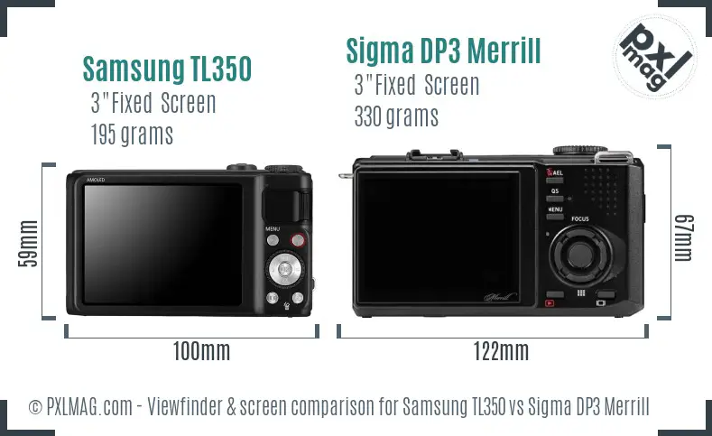 Samsung TL350 vs Sigma DP3 Merrill Screen and Viewfinder comparison