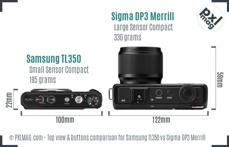 Samsung TL350 vs Sigma DP3 Merrill top view buttons comparison