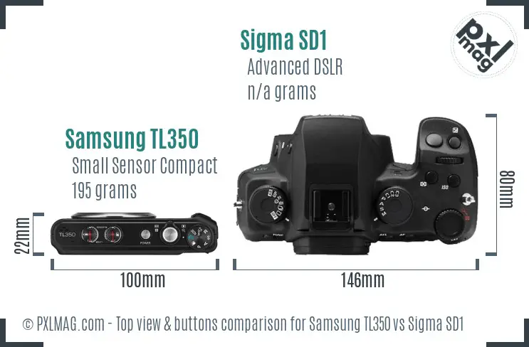 Samsung TL350 vs Sigma SD1 top view buttons comparison