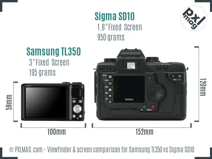 Samsung TL350 vs Sigma SD10 Screen and Viewfinder comparison