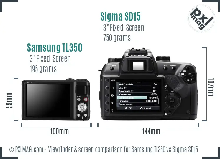 Samsung TL350 vs Sigma SD15 Screen and Viewfinder comparison