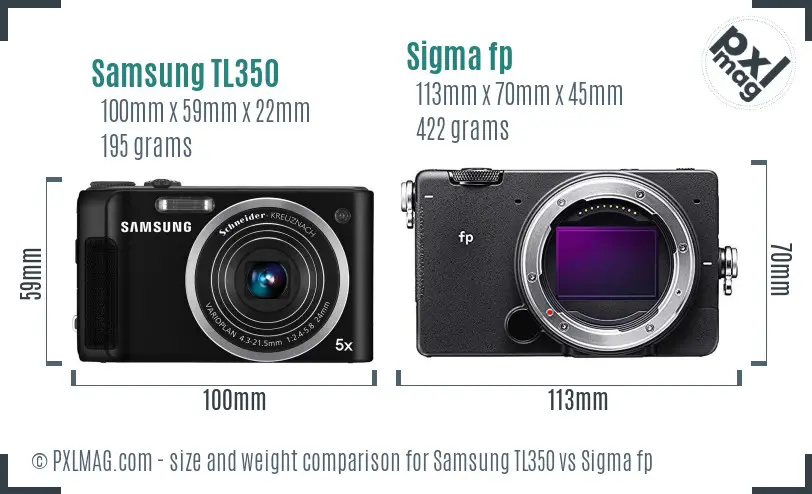 Samsung TL350 vs Sigma fp size comparison