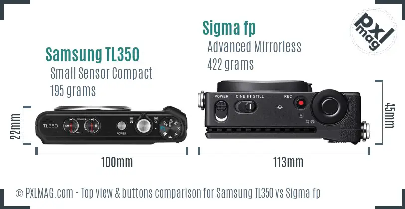 Samsung TL350 vs Sigma fp top view buttons comparison