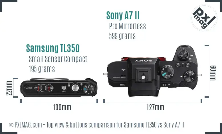 Samsung TL350 vs Sony A7 II top view buttons comparison