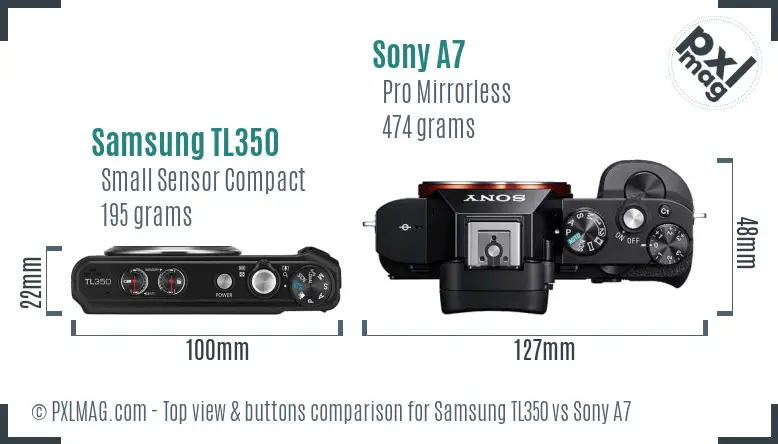 Samsung TL350 vs Sony A7 top view buttons comparison
