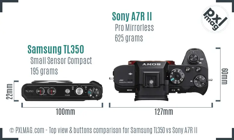 Samsung TL350 vs Sony A7R II top view buttons comparison
