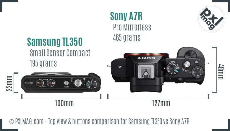 Samsung TL350 vs Sony A7R top view buttons comparison