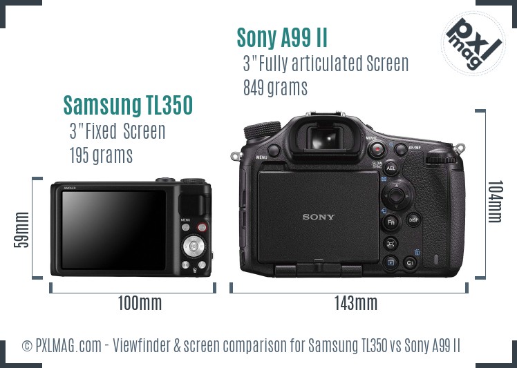 Samsung TL350 vs Sony A99 II Screen and Viewfinder comparison