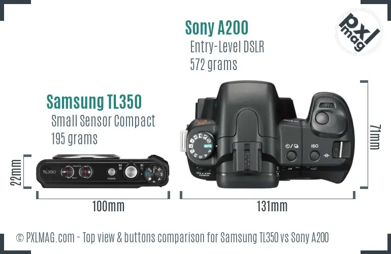 Samsung TL350 vs Sony A200 top view buttons comparison Samsung TL350 vs Sony A200 top view buttons comparison