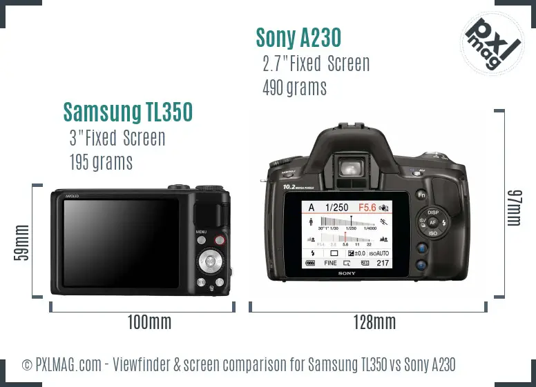 Samsung TL350 vs Sony A230 Screen and Viewfinder comparison