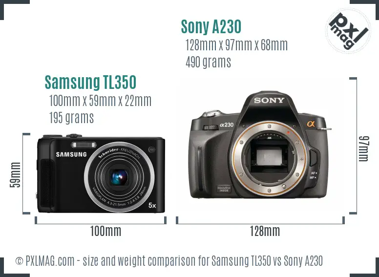 Samsung TL350 vs Sony A230 size comparison