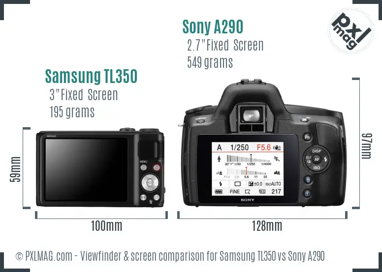 Samsung TL350 vs Sony A290 Screen and Viewfinder comparison