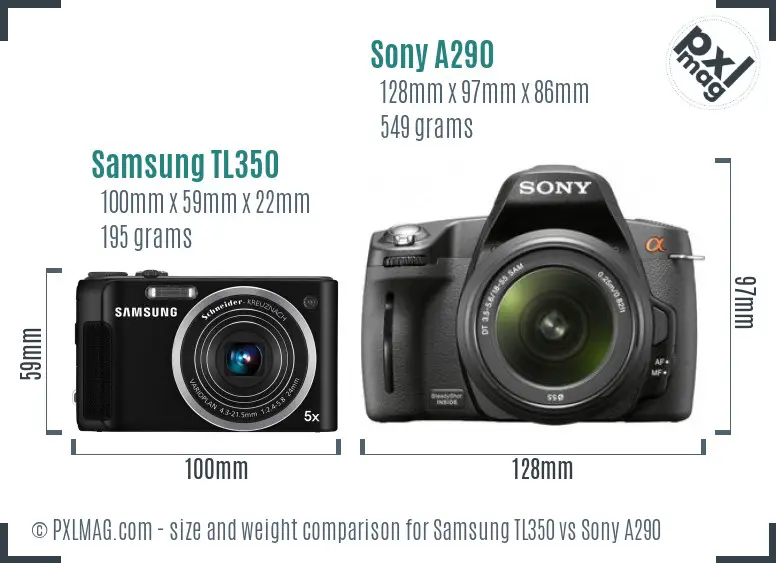 Samsung TL350 vs Sony A290 size comparison