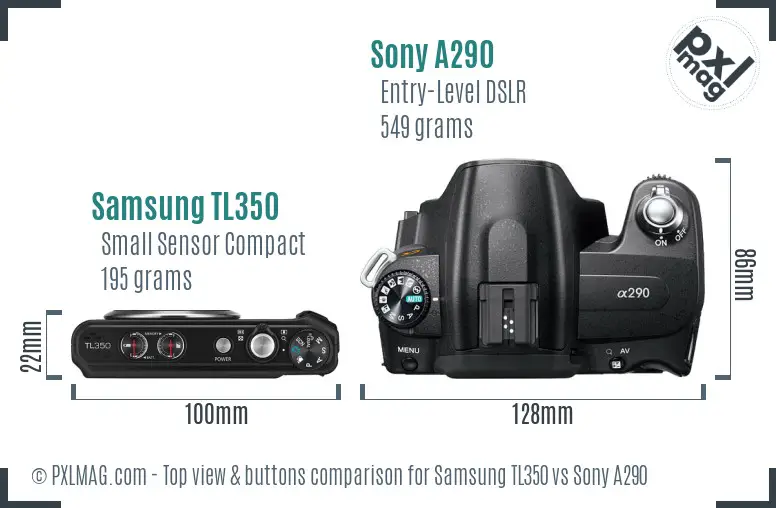 Samsung TL350 vs Sony A290 top view buttons comparison