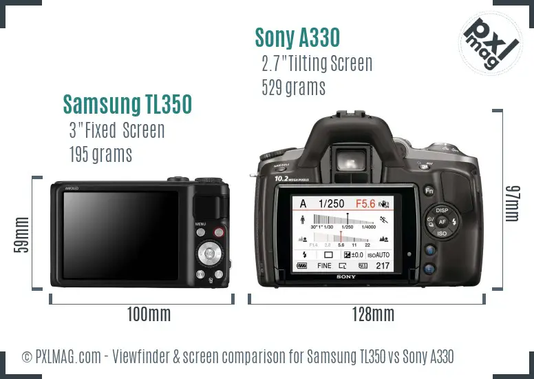 Samsung TL350 vs Sony A330 Screen and Viewfinder comparison
