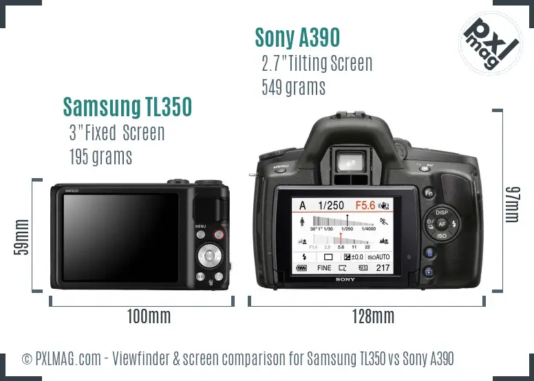 Samsung TL350 vs Sony A390 Screen and Viewfinder comparison