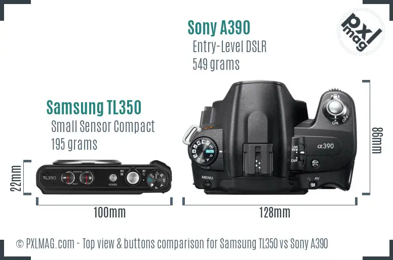 Samsung TL350 vs Sony A390 top view buttons comparison