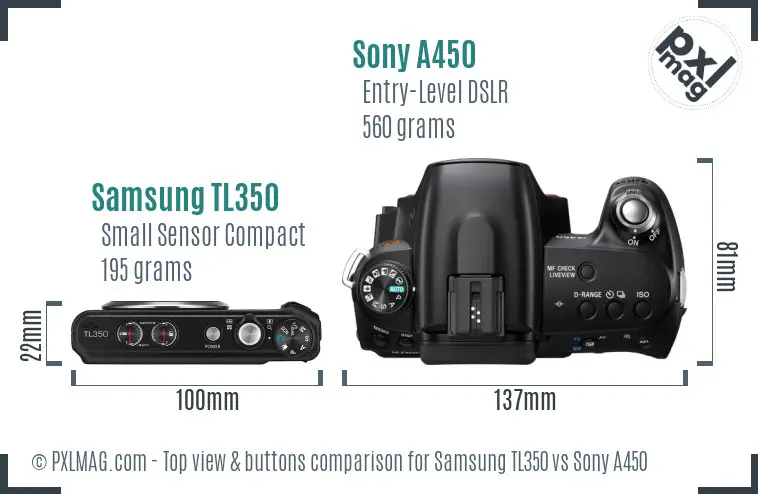 Samsung TL350 vs Sony A450 top view buttons comparison