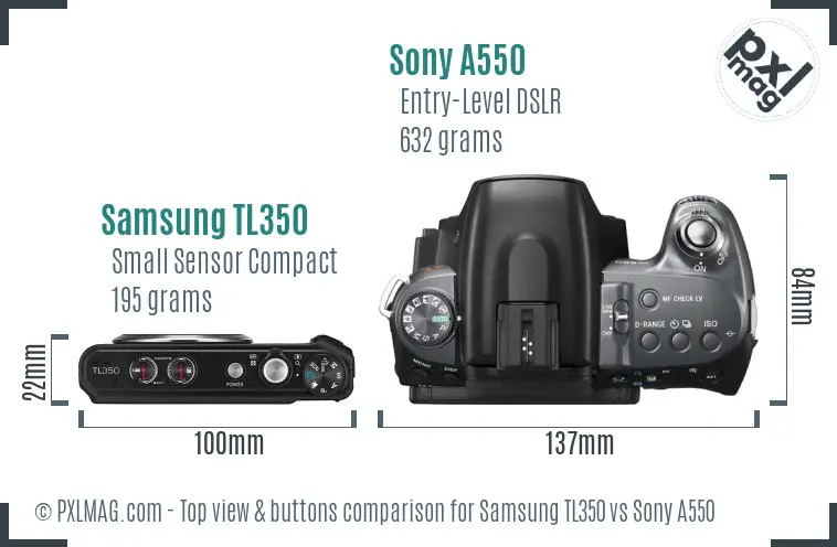 Samsung TL350 vs Sony A550 top view buttons comparison