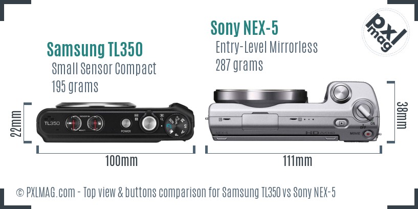 Samsung TL350 vs Sony NEX-5 top view buttons comparison