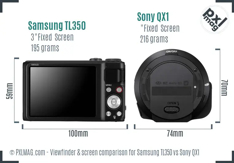 Samsung TL350 vs Sony QX1 Screen and Viewfinder comparison