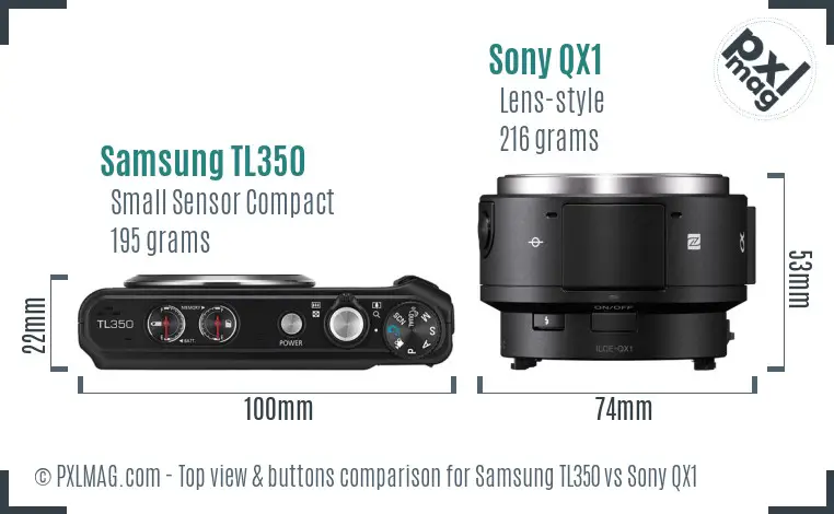 Samsung TL350 vs Sony QX1 top view buttons comparison