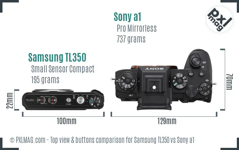 Samsung TL350 vs Sony a1 top view buttons comparison