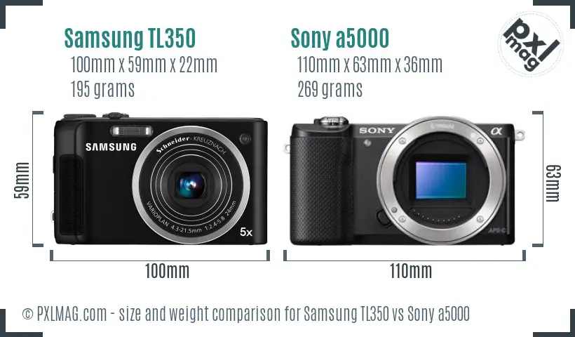 Samsung TL350 vs Sony a5000 size comparison