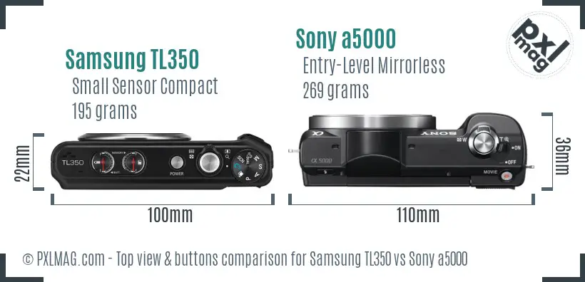 Samsung TL350 vs Sony a5000 top view buttons comparison