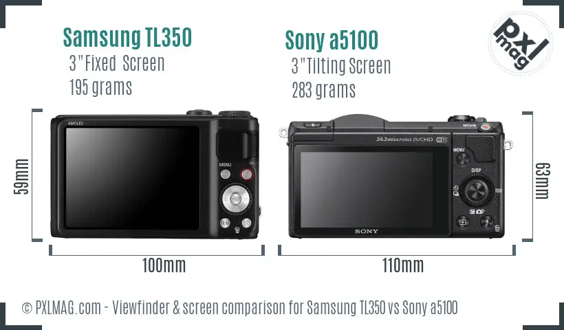 Samsung TL350 vs Sony a5100 Screen and Viewfinder comparison