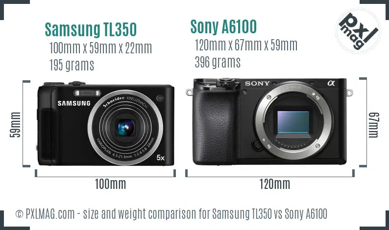 Samsung TL350 vs Sony A6100 size comparison