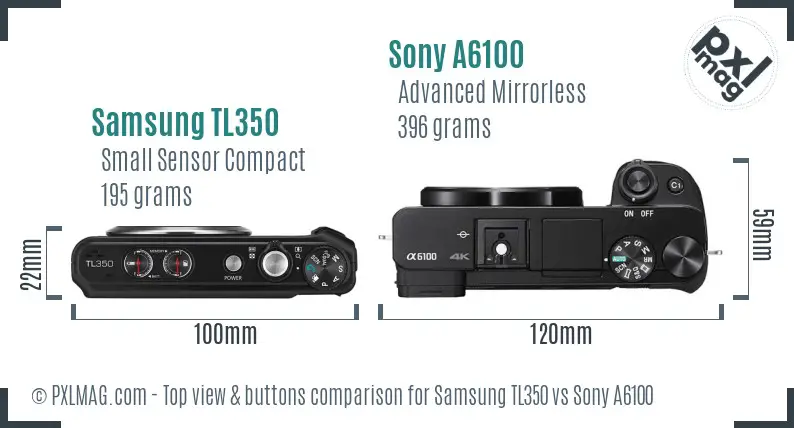 Samsung TL350 vs Sony A6100 top view buttons comparison