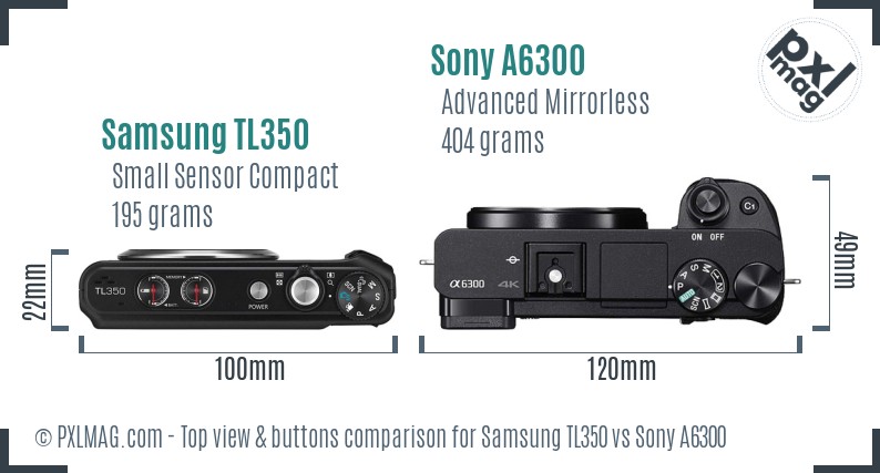 Samsung TL350 vs Sony A6300 top view buttons comparison