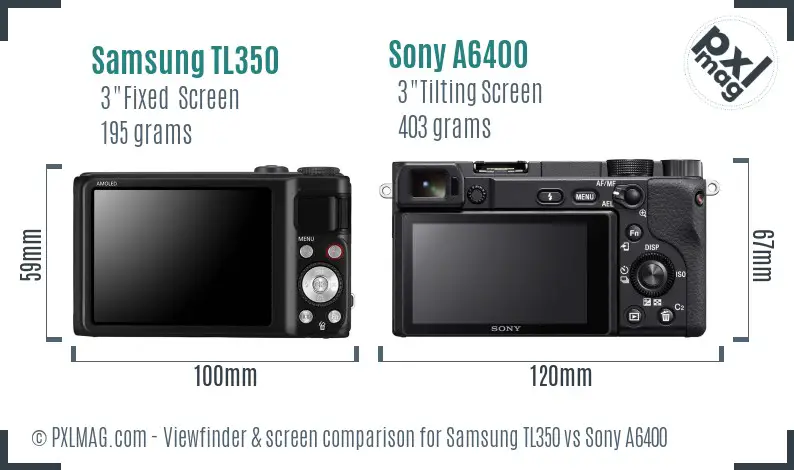 Samsung TL350 vs Sony A6400 Screen and Viewfinder comparison