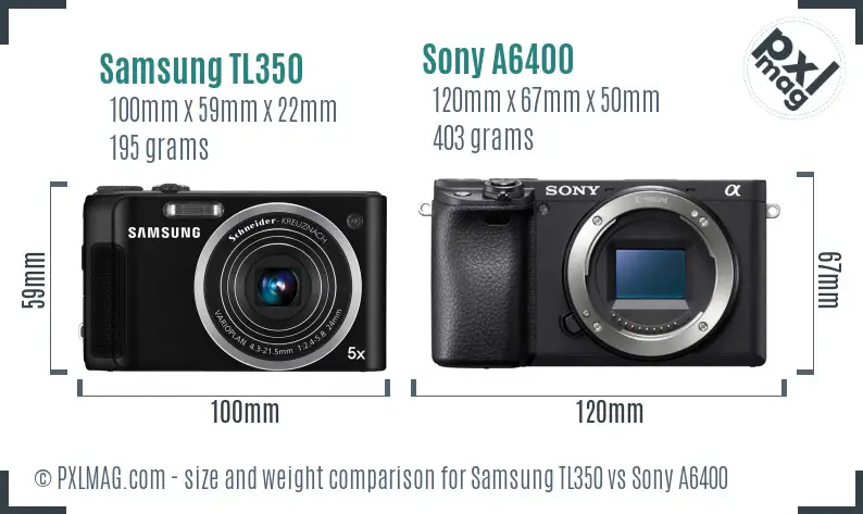 Samsung TL350 vs Sony A6400 size comparison