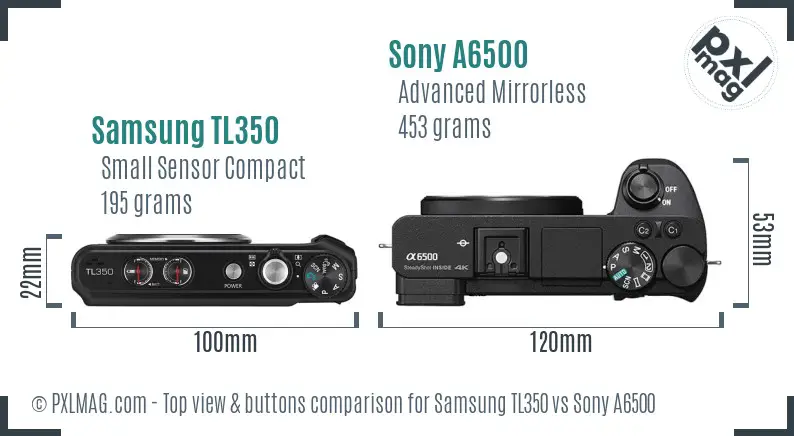 Samsung TL350 vs Sony A6500 top view buttons comparison Samsung TL350 vs Sony A6500 top view buttons comparison