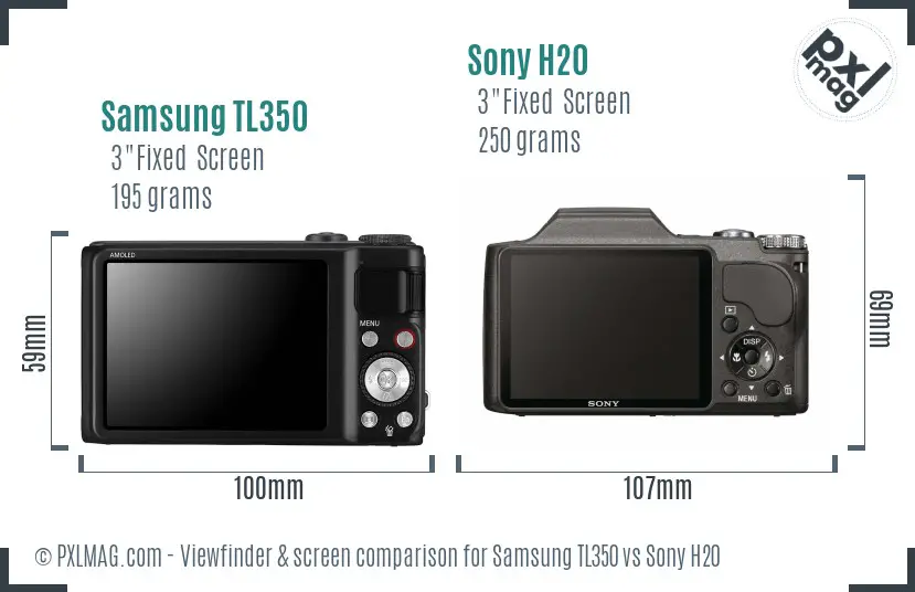 Samsung TL350 vs Sony H20 Screen and Viewfinder comparison