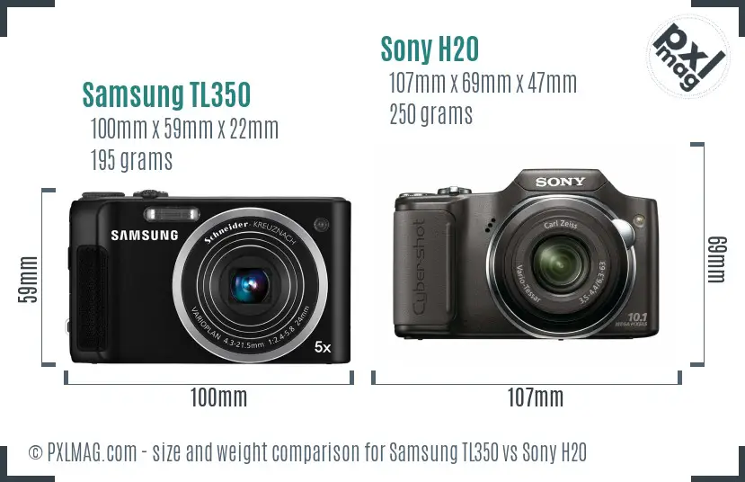 Samsung TL350 vs Sony H20 size comparison