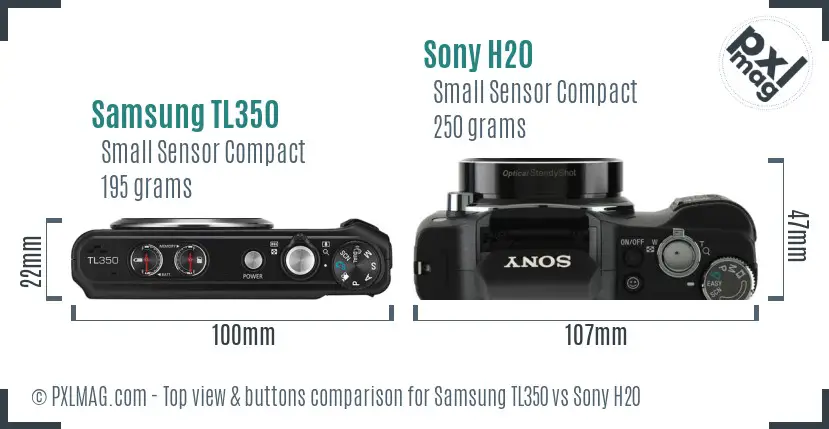 Samsung TL350 vs Sony H20 top view buttons comparison