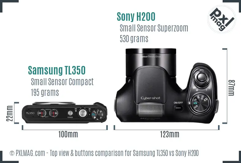 Samsung TL350 vs Sony H200 top view buttons comparison Samsung TL350 vs Sony H200 top view buttons comparison